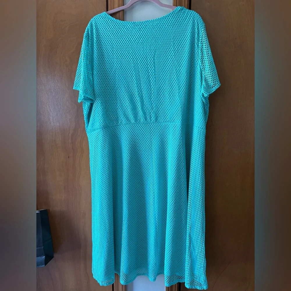 Slinky Brand Turquoise Mesh Short Sleeve Tunic Dress - Picture 3 of 3